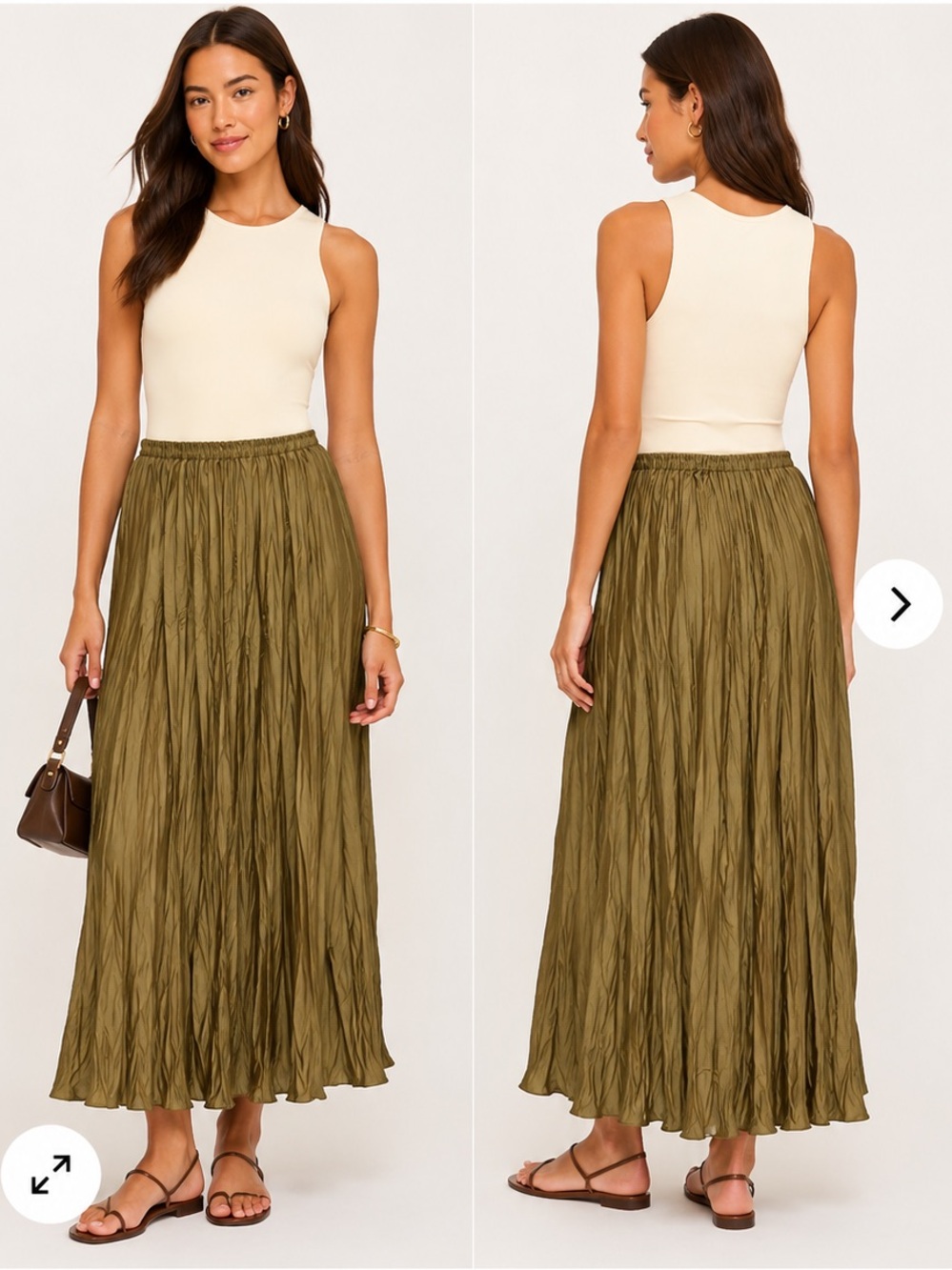 Woolworths Olive Crinkle Satin Maxi Skirt Size 14 xl